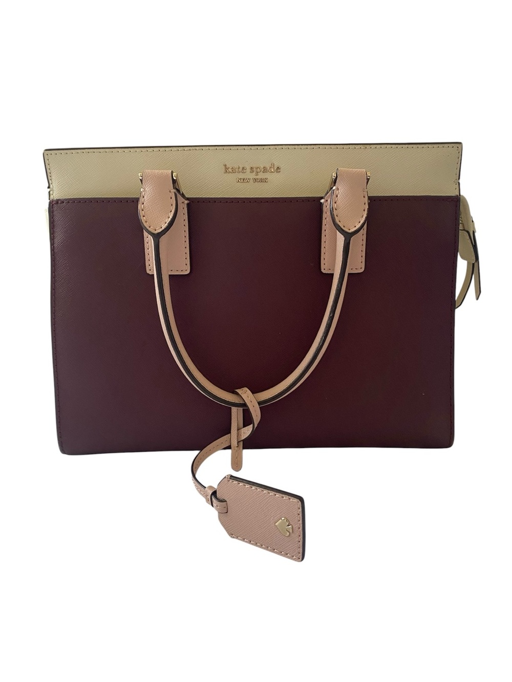 Kate Spade Cameron Large Satchel Handbag- Burgundy, Cream & Soft Pink